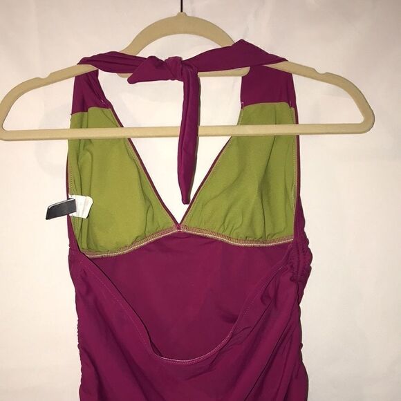 Kenneth Cole Reaction Women's Halter Pull String Cinched Side Maroon Tankini L - Picture 4 of 7